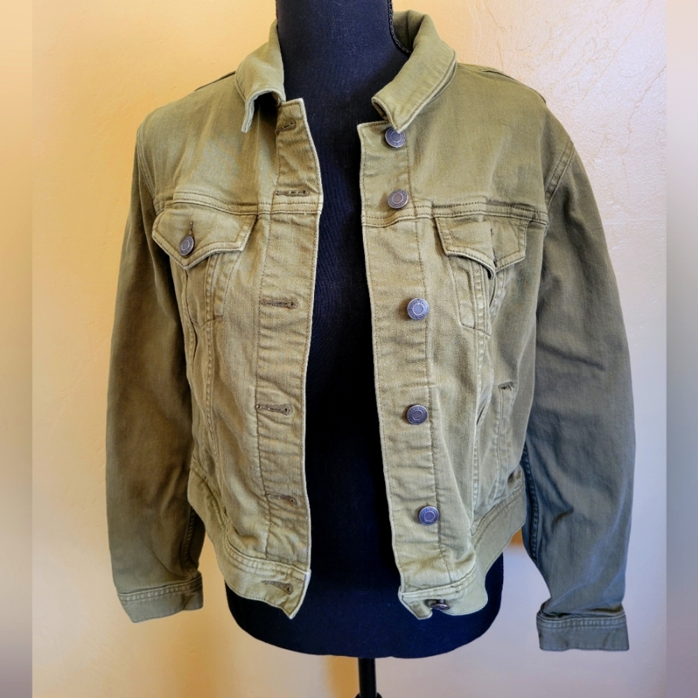 Lands End Womans Jacket Button Down Collard  Green Size S